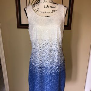 4/$25 Christin Michaels sequin dress size 10 blue/white
